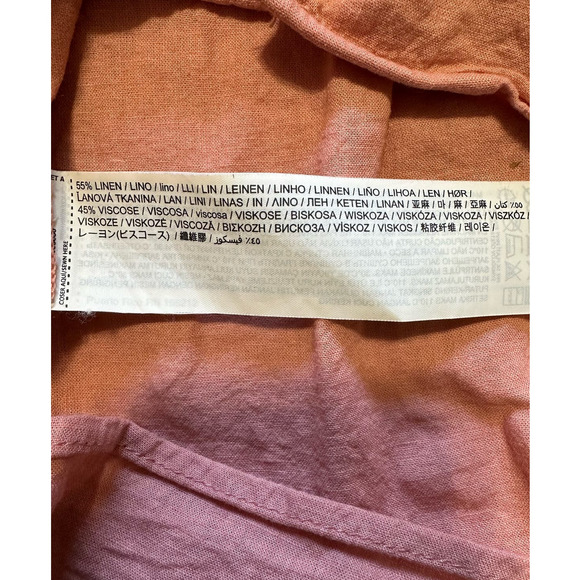 MNG Pink Peasant Blouse Size 10 Linen Blend Puff Sleeve - Picture 6 of 8